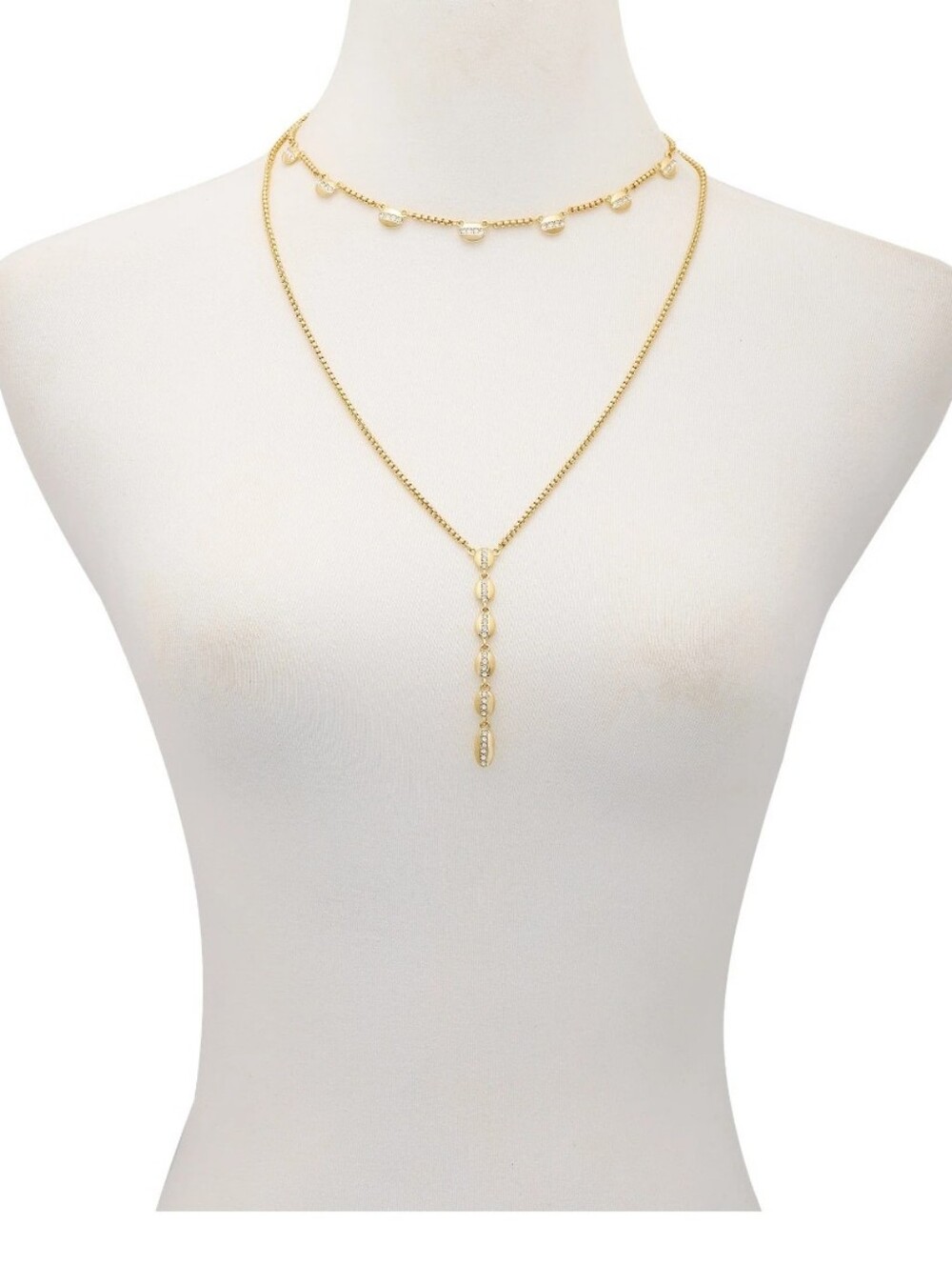 Vince Camuto Gold Layered Delicate Y‑Drop Necklace Set